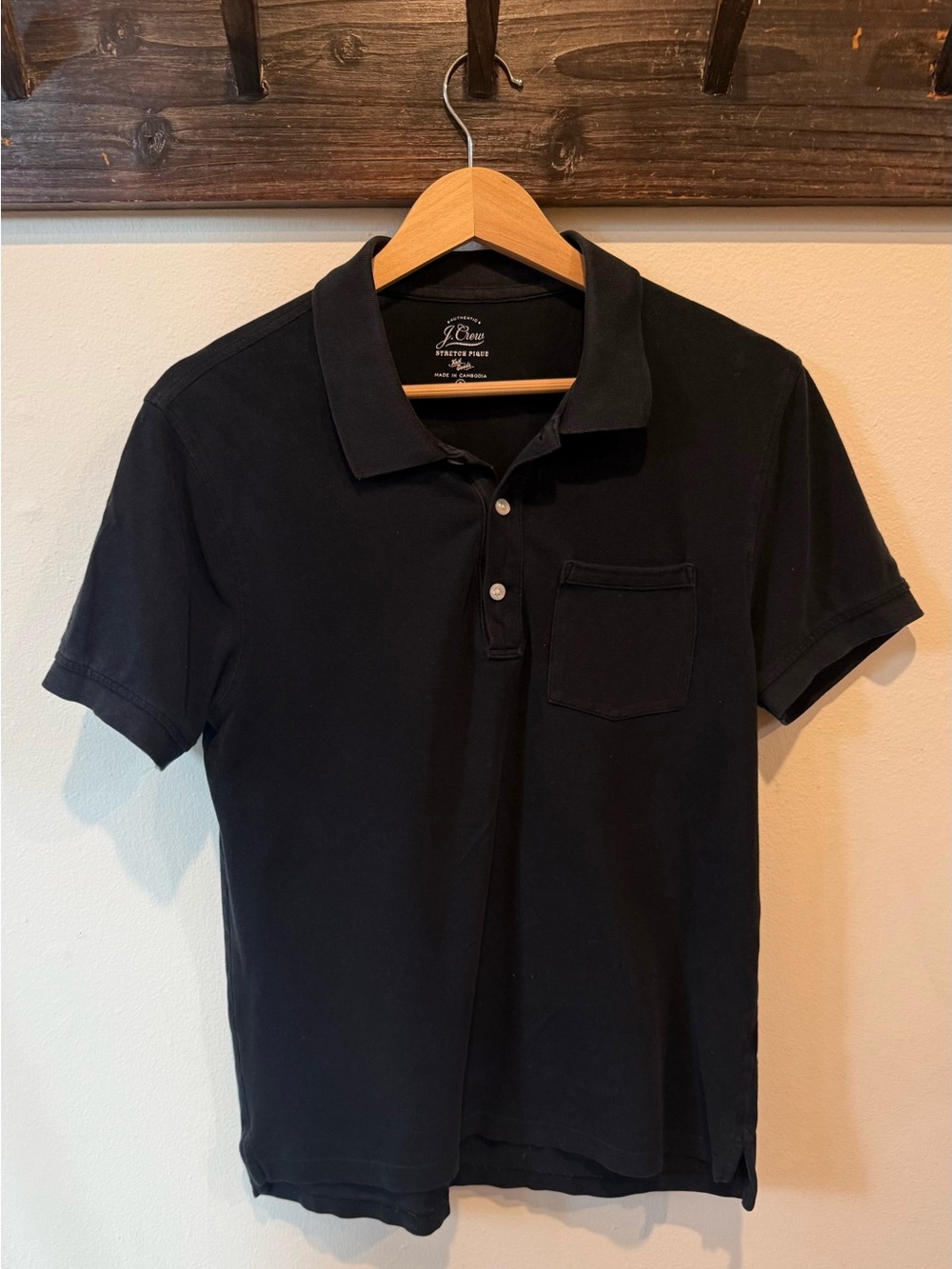 J. Crew Men’s Black Short-Sleeve Polo with Chest Pocket